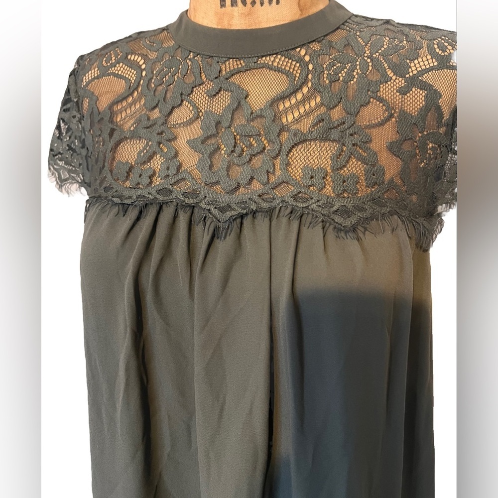 NWOT Decree Green Lace Cap Sleeve Babydoll Dress M - Picture 3 of 9